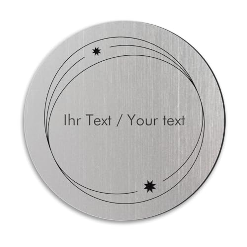 Rundes Türschild in Edelstahl-Optik mit personalisierter Gravur - Ø 50 mm, silber-metallic/schwarze - Klingelschild, Namensschild mit eigenem Text
