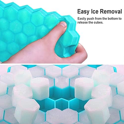 Ice Cube Trays, 2 Pack Silicone Flexible Ice Cube Trays with Lid, 74 Cubes Ice Trays for Chilled Drinks, Whiskey & Cocktails, Stackable Flexible Safe Ice Cube Trays
