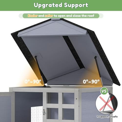 48\" L Rabbit Cage Bunny Hutch Outdoor Indoor, Expandable 2-Story Large Wooden Small Animal Cage with Run, Removale Tray, Top-Opening Waterproof Roof, 2 Doors, DIY Drawing Board, Grey - Thumbnail 3