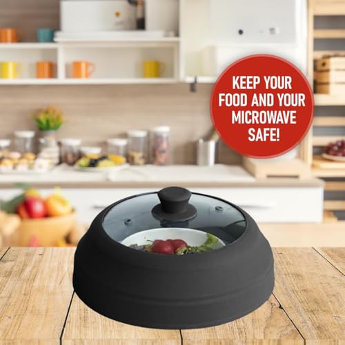 Microwave Splatter Cover Glass for Food - Large 10.8" Tempered Glass & Silicone Lid, Heat Resistant, Splatter Guard with Easy-Grip Handle (Black) by Javson - Image 7