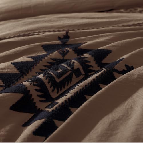 Image of MaiReve Embroidery Queen Comforter Set 7 Pieces Brown Bed in a Bag