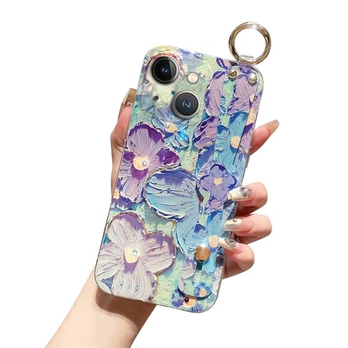 Coque iPhone 15 6,1" avec support béquille et dragonne marguerite