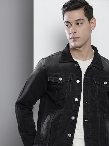 Image of The Indian Garage Co Men Slim Fit Solid Denim Trucker Jackets
