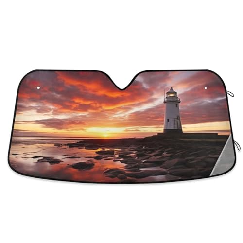 KEEPREAL Sunset Lighthouse Windshield Sun Shade - Foldable Car Front Window Sunshades for Most Sedans SUV Truck - Blocks UV Rays and Keeps Your Vehicle Cool#987
