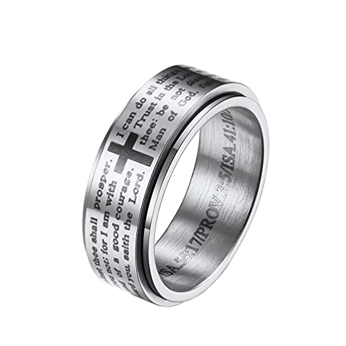 Bague rotative homme acier inoxydable anti-stress avec verset biblique