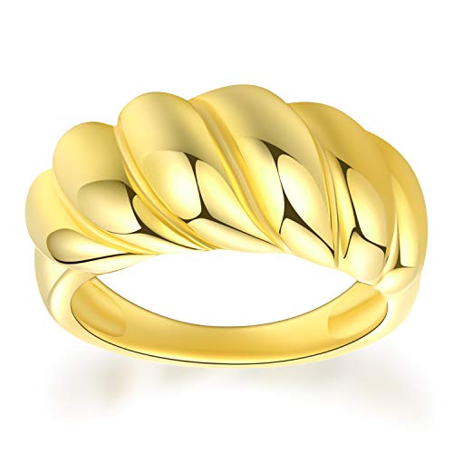 Nossa Women's Gold Twist Ring Braided Rope Bold Dome | 18K Gold Plated | Chunky Ribbed Dome Ring | Womens Bold Gold Ring Statement Size 4 5 6 7 8 9 | Gift for Her - Hypoallergenic
