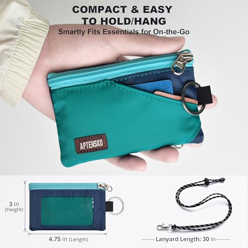 Image of RFID Blocking Travel Wallet with Adjustable Lanyard, Small Nylon Zipper Pouch and Badge Holder for ID, Credit Cards, Cash, Keys, Commuters (Turquoise+Navy)
