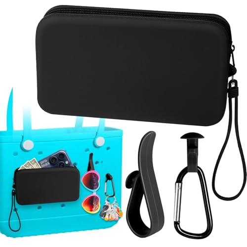 Image of Mity rain Silicone Wallet for Bogg Bag Phone Holder | Accessories Set for Bogg Bag Contain 2PCS Key Holder and Large Capacity Silicone Zipper Bag for Beach Bags Tote Bag (Black)