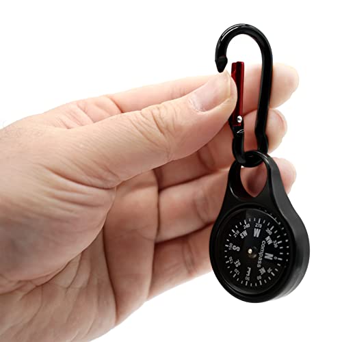Sanung C-50 Mini Survival Compass With Carabiner, [2 Pieces] 2 In 1 Zinc Alloy Clip-On Direction Guide Keychain Holder Hook Emergency Kit Tools For Outdoor Camping Hiking Hunting Mountaineering #TOP3