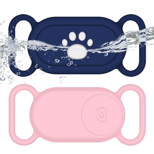 SZJCLTD for Samsung Galaxy SmartTag2 Dog Collar Holder, 2 Pack Waterproof Anti-Lost Silicone Case for Galaxy Smart Tag 2 for Pet Dog Cat Collars (Pink/Navy Blue)