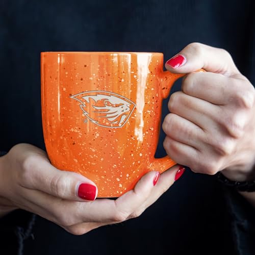 Image of Rico Industries NCAA Oregon State Beavers Orange Personalized 16 oz Team Color Laser Engraved Speckled Ceramic Coffee Mug