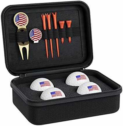 Jiskan Unique Golf Gifts for Men and Women Golf Accessories Set for Men with Customized Case, 4 Standard Golf Balls, Golf Divot Tool, Golf Hat Markers, 5 Golf Tees