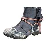  TMA EYES Damen Schlupfstiefeletten aus Leder mit Schnürung, Schwarz (schwarz), 38.5 EU