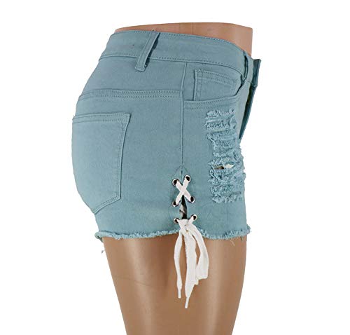 chouyatou Women's High Waist Perfect Butt-Lifting Destroyed Hole Fringed Denim Short Drawstring Slit2