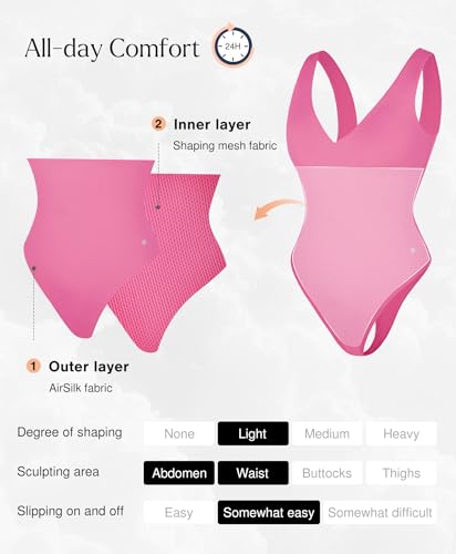 Image of Popilush Shapewear Bodysuit Plunge Deep V Neck Backless Going Out Tank Tops | lightly tummy control bodysuit,Buttery soft stretch fabric, sculpted shape and all-day comfort