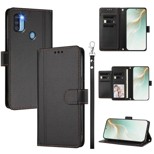 �X�}�z�P�[�X �Ή��@�� for Samsung Galaxy A11 �X�}�z�P�[�X�y�E�H���b�g�f�U�C�� �f���A���J�[�h�X���b�g �L���b�V�� �t���b�v���X�^���h �����h�~�zBlack