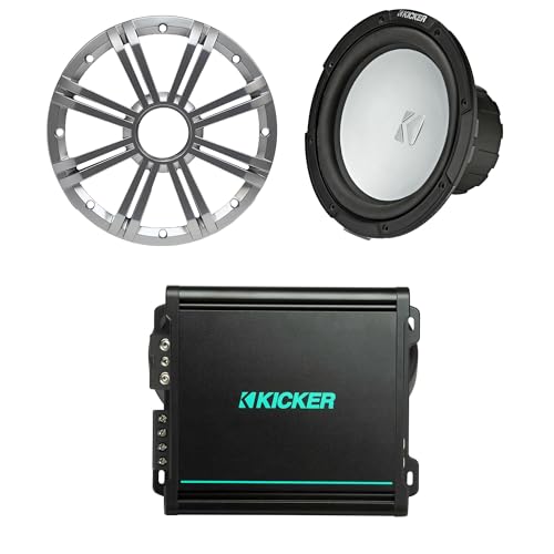Kicker 10 Inch Marine Subwoofer (Silver) 800 Watt Amplifier Bundle