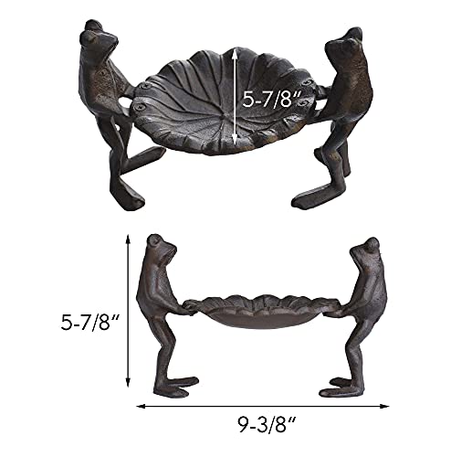 Vintage Cast Iron Bird Feeder With 2 Frogs Holding Leaf, Decorative Cast Iron Bird Bath, Antique Brown #TOP3