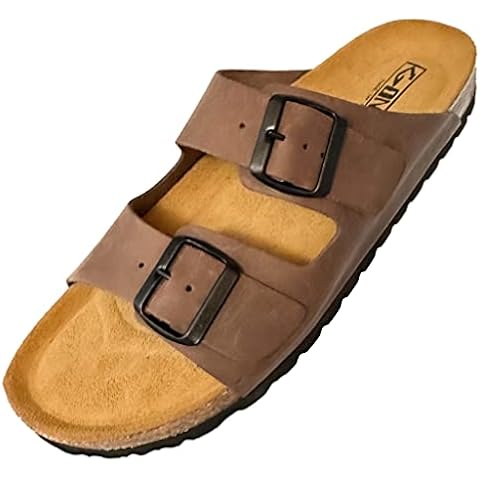 GONKOS®, Sandalias de Piel con Hebillas, Piel Autentica, Corcho Natural, Hebillas ajustables al Pie Cover