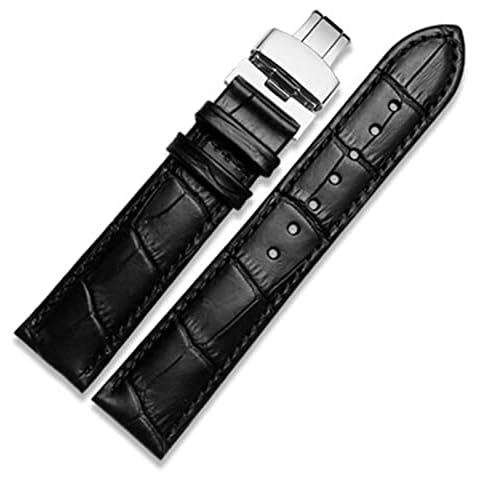 FUKUZL Genuine leather watchband With Butterfly Clasp Bands Croco Bracelet for men straps 12 13 14 15 16 17 18 19 20 21 22 23 24 mm(Black,15mm) Cover