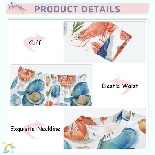 Pajama Sets Long Sleeve Seafood Pattern Print Lobster Soft Comfy Sleepwear 2 Piece PJS 3-8T4