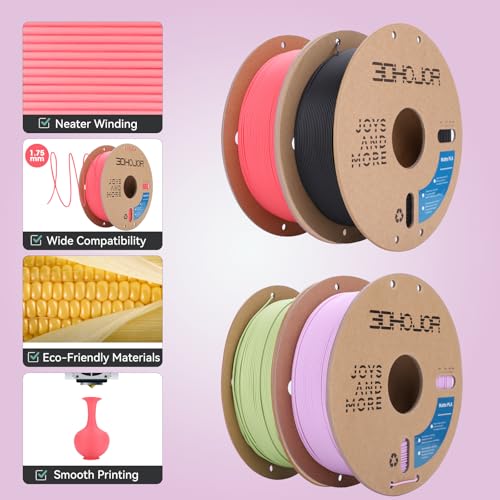 Image of 3DHoJor Matte PLA Filament 1.75mm 1kg*4 Bundle Cardboard Spool PLA Filament 1.75 PLA 3D Printing Filament, Print with Most 3D Printers 3D Filament-Strawberry red /Lilac /Matcha Green /Dark Blue