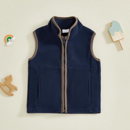Image of Toddler Baby Boy Fleece Outerwear Vests Sleeveless Zipper Jacket Solid Color Vest Coat Spring Fall Winter Clothes