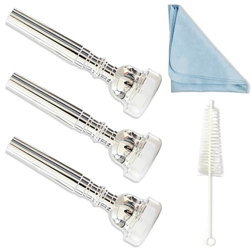 Trumpet Mouthpiece 3 Pack (3C, 5C, 7C) - Silver Plated Brass Mouthpieces, Universal Fit for Standard...