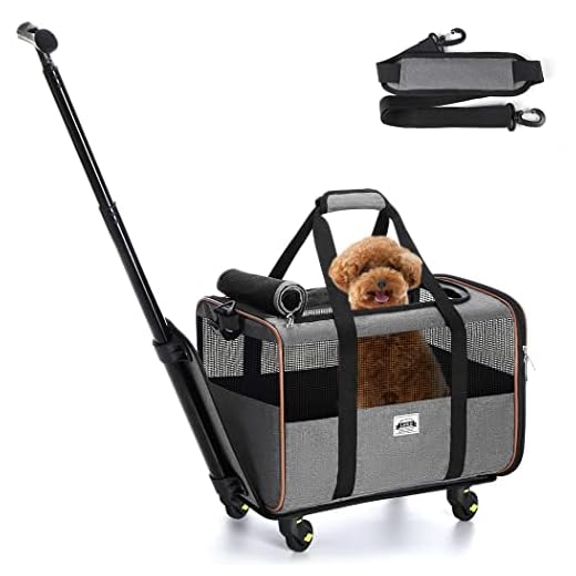 Lekesky Cat Dog Carrier with Wheels Airline Approved Rolling Pet Carrier with Telescopic Handle and Shoulder Strap, Grey