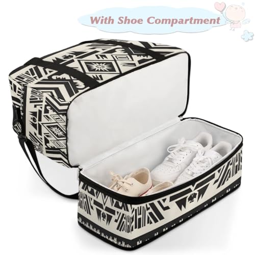 Travel Duffel Bags Aztec Pattern Foldable Weekender Bags for Women with Shoes Compartment Waterproof & Tear Resistant Carry on Overnight Luggage Duffel Bag Shoulder Sports Tote Bag4