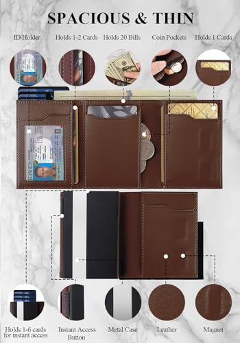 Image of Wallet For Men Trifold,Pop Up Wallet By Metal&Leather,RFID Blocking | Minimalist Smart Wallet Holds 12 Cards,20 Bills,ID Window,Ridge wallets for men,Trifold Wallets for fathers day gift ideas