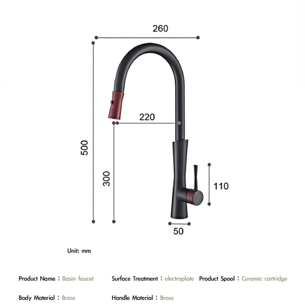 Rubinetto per lavello con Doppia Uscita in Rame, Raffreddamento e Riscaldamento dell'Acqua, Doppio Controllo, Design con Maniglia Singola, Nero, Rosso
