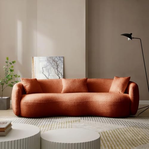 Image of LEGACY OF COMFORT Yazgur 85'' Mid-Century Modern Curved Living Room Sofa, 3-Seat Fabric Couch for Living Room, Office, Apartment (Orange)