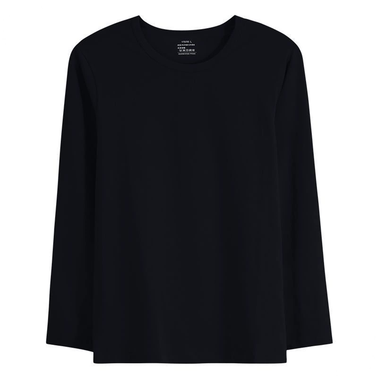 Dsnyu Mens Thermals Tops, Cotton Round Neck Inner Thermal Wear Top, Black Thermal Wear Top L