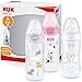 NUK First Choice+ Babyflasche im Set | 0–6 Monate | Temperature Control Anzeige | 300 ml | Anti-Colic-Ventil | BPA-frei | Trinksauger aus Silikon | 3 Stück | rosa Giraffe