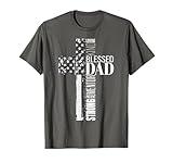 Christian Blessed Dad Cross American Flag Religious Father Men T-Shirt
