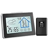 HB life Estación meteorológica Inalámbrica, Inalámbrica Interior y Exterior con Pantalla LCD, Barómetro, Alarma Dual Humedad y Temperatura, Pronóstico del Tiempo, Despertador (Negro)