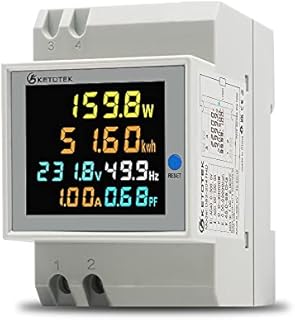 KETOTEK Energy Meter Single Phase AC40-300V 100A, Din Rail KWH Meter, Power Electricity Volt Amp Watt Consumption Voltmeter Ammeter with CT, UKCA CE Certified