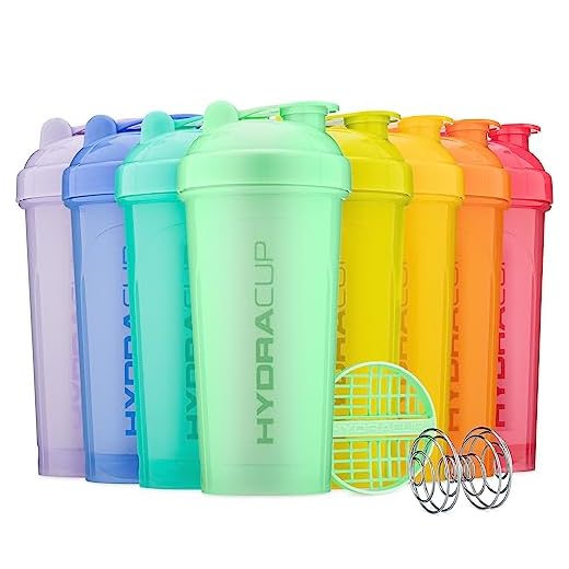 HydraCup [8 Pack] with New BlenderBeast - 28oz Shaker Bottle for Protein Mixes, Dual Mixers, Wire Whisk & Mixing Grid, Shaker Cup BPA Free, Shakes Value Pack Ball