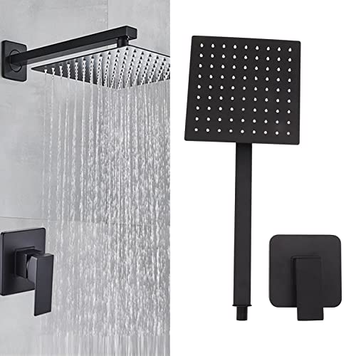 BSTCAR Kit de ducha de lluvia sist ema de ducha empotrado en la pared Cabezal de ducha de lluvia cuadrado Cabezales de ducha tipo cascada Negros para el cuarto de baño del hogar