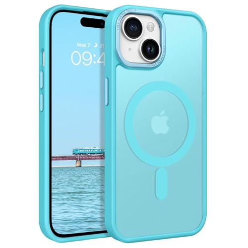 Coque iPhone 15 bleu magnétique mate translucide - Protection de 6,1 pouces antichoc