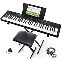 Alesis Melody 61 Keyboard Piano für Anfänger mit 61 Tasten Lautsprechern, Ständer, Bank, Kopfhörer, Tablet-/Notenablage, mit Zubehör, 300 Sounds & Lektionen