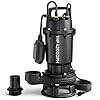 Aquastrong Sewage Grinder Pump, Cast Iron Effluent Pump, Auto Float Switch for Basement Sump Basin and Sewage Well, 2 inch Discharge, Black