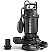 Aquastrong Sewage Grinder Pump, Cast Iron Effluent Pump, Auto Float Switch for Basement Sump Basin and Sewage Well, 2 inch Discharge, Black