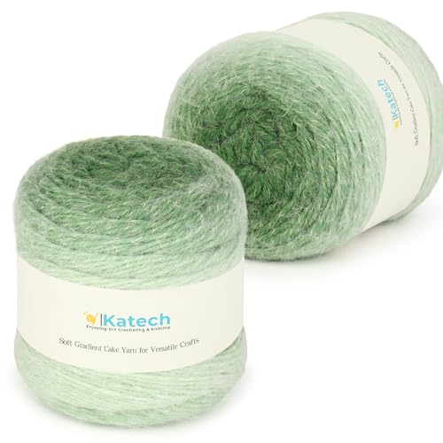 Image of Katech Ombre Yarn for Crocheting-Large Skein of Gradient Yarn Cake-2 Pack of 200g /7.05 oz-80% Acrylic,20% Nylon- #4 Medium-Perfect for Star Blankets, Scarves, Shawls and Garments (E)