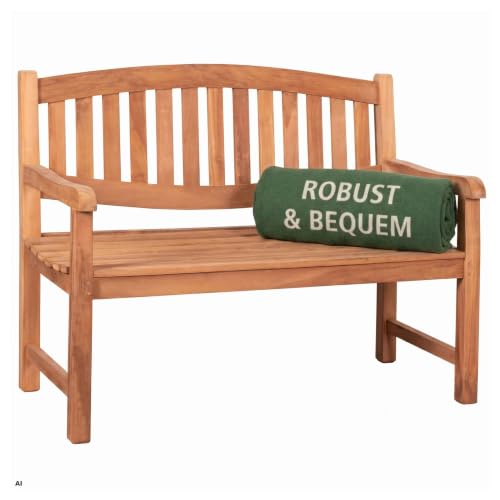 MR. DEKO Bradford Banc de jardin en teck | Banc en bois avec dossier | Banc de frison pour l'extérieur | 2 places 120 x 57 x 94 cm | Banc en teck massif et...