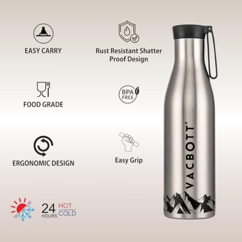 Image of Clay Craft Vacbott Aspen Double Walled18 Hours Hot and 24 Hours Cold Water Bottle Vacuum Insulated Flask Bottle 860 ml|2 Piece Steel Water Bottles for School, Office, Home, Gym, Leakproof