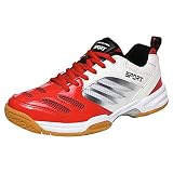 FJJLOVE Herren Badmintonschuhe, Wide Fit Tennisplatzschuhe Atmungsaktive Squash-Trainer rutschfeste Walking-Sport-Turnschuhe,Rot,43 EU