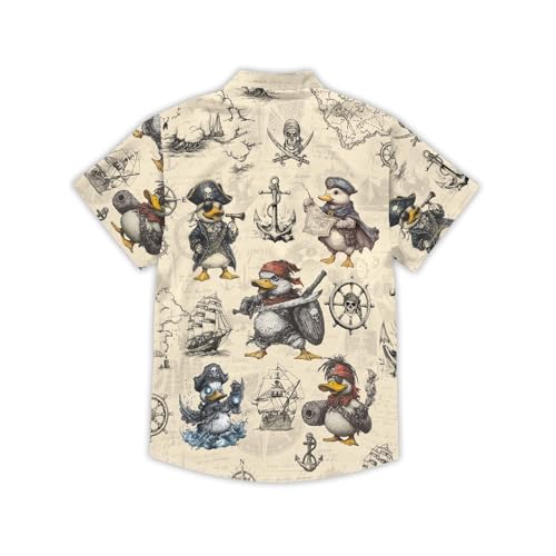 Image of THE PIRATE KING Funny Pirate Hawaiian Shirt Boys Girls Beach Tropical Casual Short Sleeve Button Down Shirt for 5-14 Years