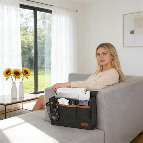 Organizador de bolsillo para sofá con múltiples compartimentos para mandos y libros 3